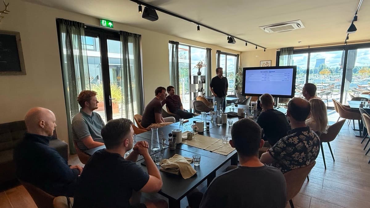 Team offsite meeting presenting customer insights
